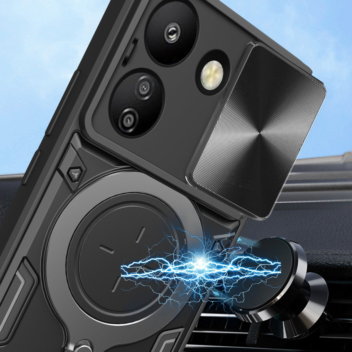 Xiaomi Redmi 13C 4G Magnetic Holder CD Texture Sliding Camshield Phone Case, TPU PC Shockproof Cover