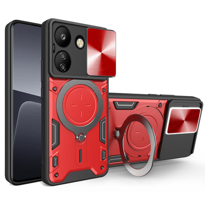 Xiaomi Redmi 13C 4G Magnetic Holder CD Texture Sliding Camshield Phone Case, TPU PC Shockproof Cover