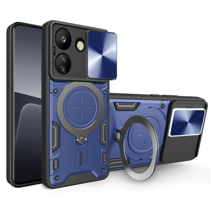Xiaomi Redmi 13C 4G Magnetic Holder CD Texture Sliding Camshield Phone Case, TPU PC Shockproof Cover