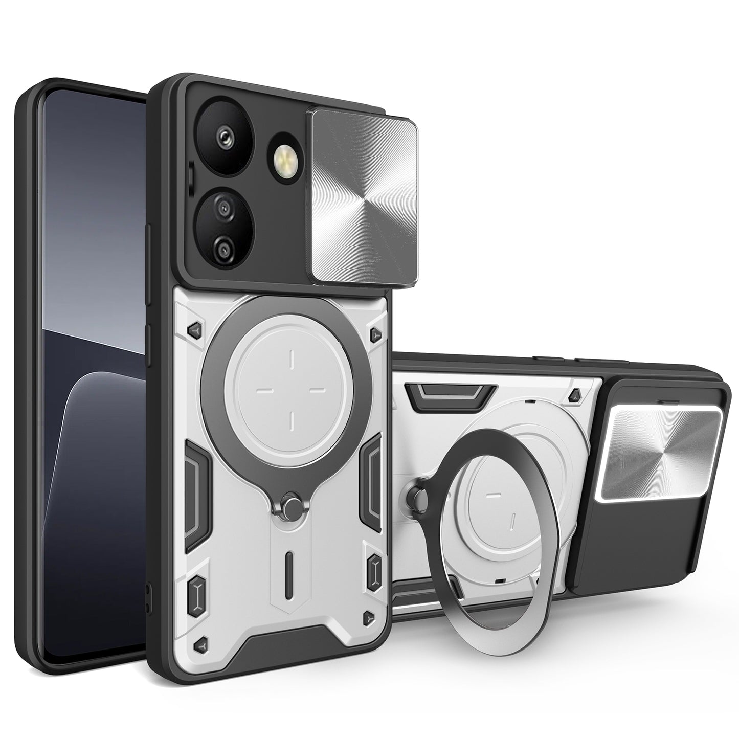 Xiaomi Redmi 13C 4G Magnetic Holder CD Texture Sliding Camshield Phone Case, TPU PC Shockproof Cover