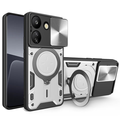 Xiaomi Redmi 13C 4G Magnetic Holder CD Texture Sliding Camshield Phone Case, TPU PC Shockproof Cover