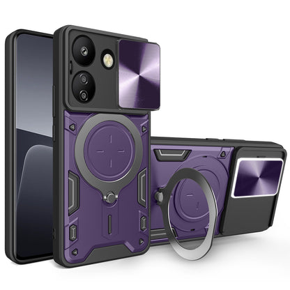 Xiaomi Redmi 13C 4G Magnetic Holder CD Texture Sliding Camshield Phone Case, TPU PC Shockproof Cover