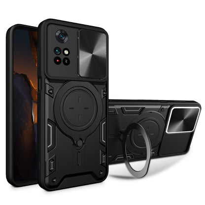 Xiaomi Poco M4 Pro 4G Magnetic Holder CD Texture Sliding Camshield Phone Case, TPU PC Shockproof Cover