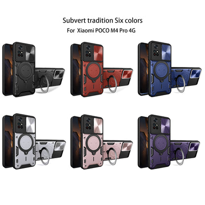 Xiaomi Poco M4 Pro 4G Magnetic Holder CD Texture Sliding Camshield Phone Case, TPU PC Shockproof Cover