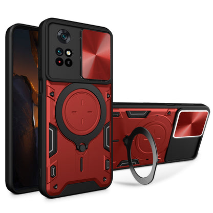 Xiaomi Poco M4 Pro 4G Magnetic Holder CD Texture Sliding Camshield Phone Case, TPU PC Shockproof Cover