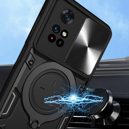 Xiaomi Poco M4 Pro 4G Magnetic Holder CD Texture Sliding Camshield Phone Case, TPU PC Shockproof Cover