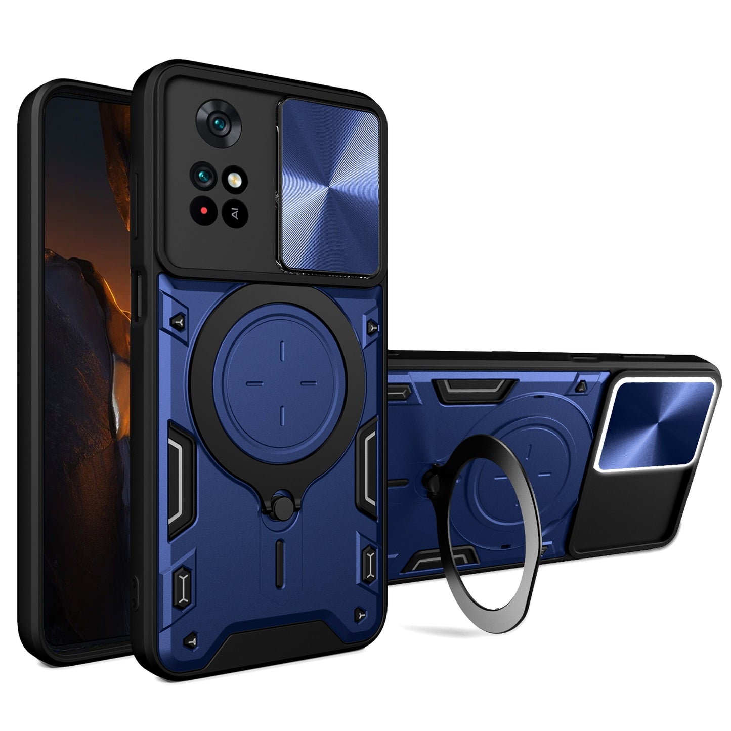 Xiaomi Poco M4 Pro 4G Magnetic Holder CD Texture Sliding Camshield Phone Case, TPU PC Shockproof Cover