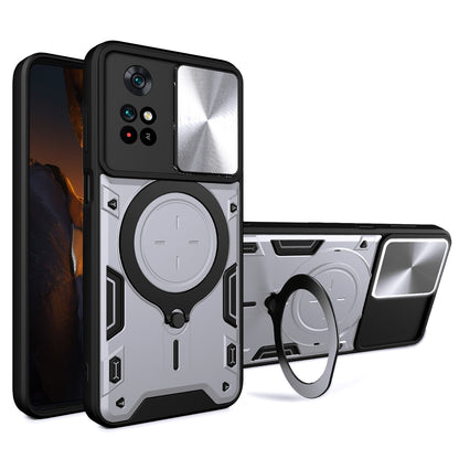 Xiaomi Poco M4 Pro 4G Magnetic Holder CD Texture Sliding Camshield Phone Case, TPU PC Shockproof Cover