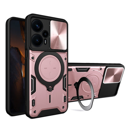 Xiaomi Redmi Note 12 Turbo Magnetic Holder CD Texture Sliding Camshield Phone Case, TPU PC Shockproof Cover