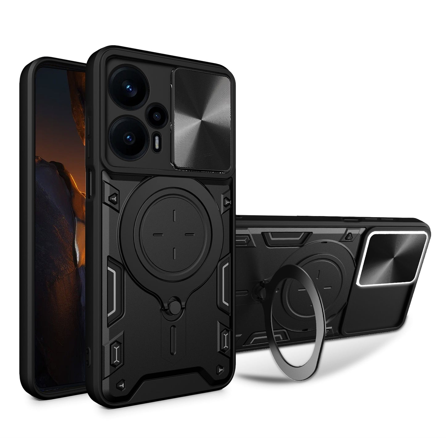 Xiaomi Redmi Note 12 Turbo Magnetic Holder CD Texture Sliding Camshield Phone Case, TPU PC Shockproof Cover