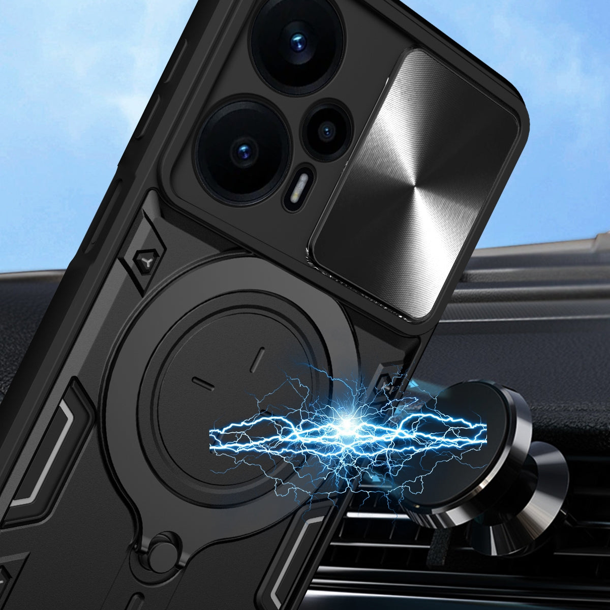 Xiaomi Redmi Note 12 Turbo Magnetic Holder CD Texture Sliding Camshield Phone Case, TPU PC Shockproof Cover