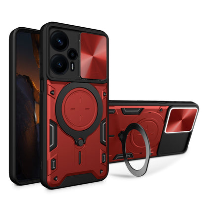 Xiaomi Redmi Note 12 Turbo Magnetic Holder CD Texture Sliding Camshield Phone Case, TPU PC Shockproof Cover