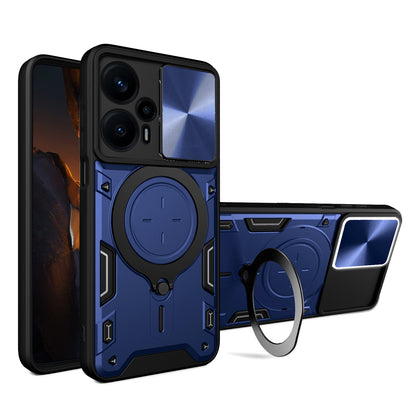 Xiaomi Redmi Note 12 Turbo Magnetic Holder CD Texture Sliding Camshield Phone Case, TPU PC Shockproof Cover