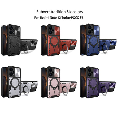 Xiaomi Redmi Note 12 Turbo Magnetic Holder CD Texture Sliding Camshield Phone Case, TPU PC Shockproof Cover