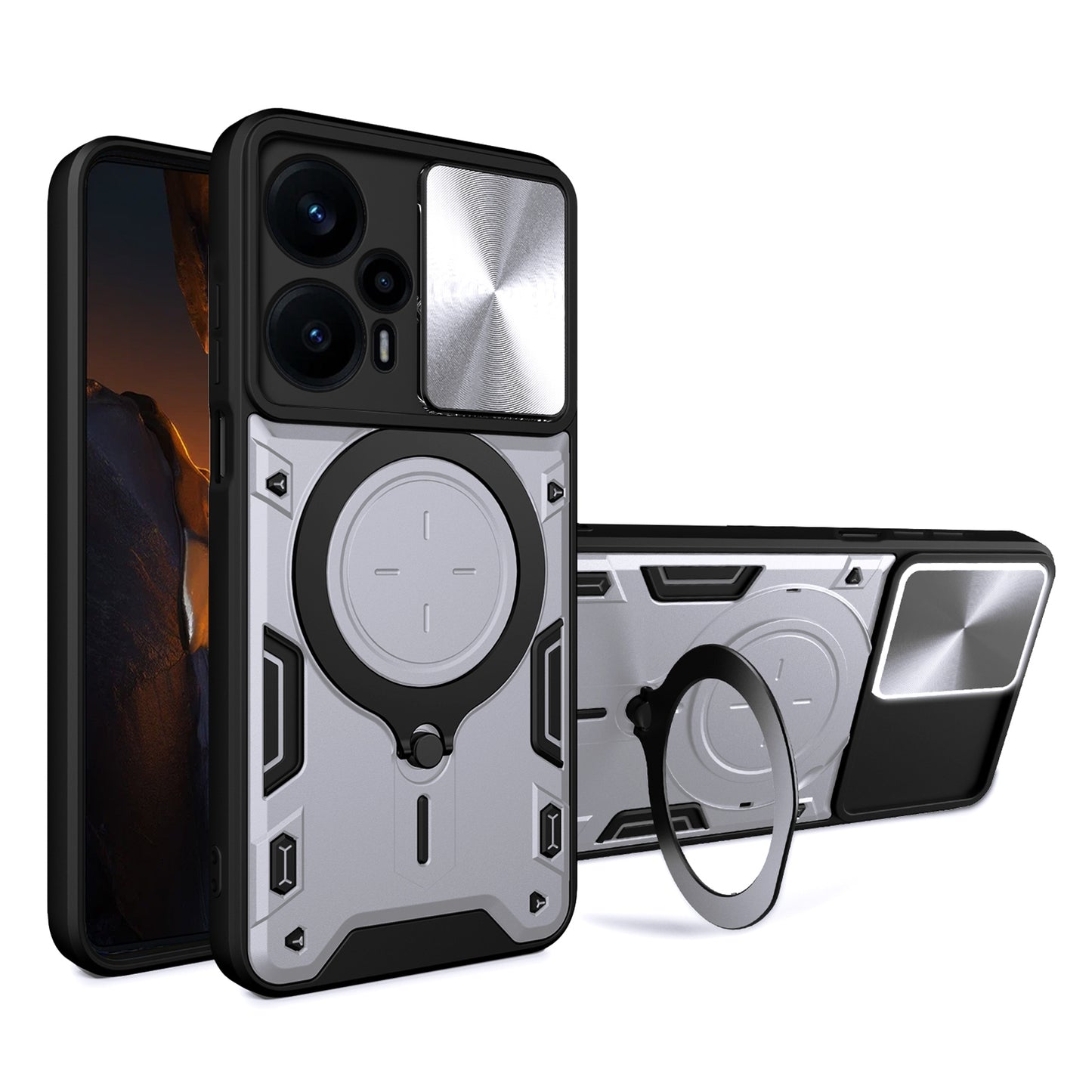 Xiaomi Redmi Note 12 Turbo Magnetic Holder CD Texture Sliding Camshield Phone Case, TPU PC Shockproof Cover