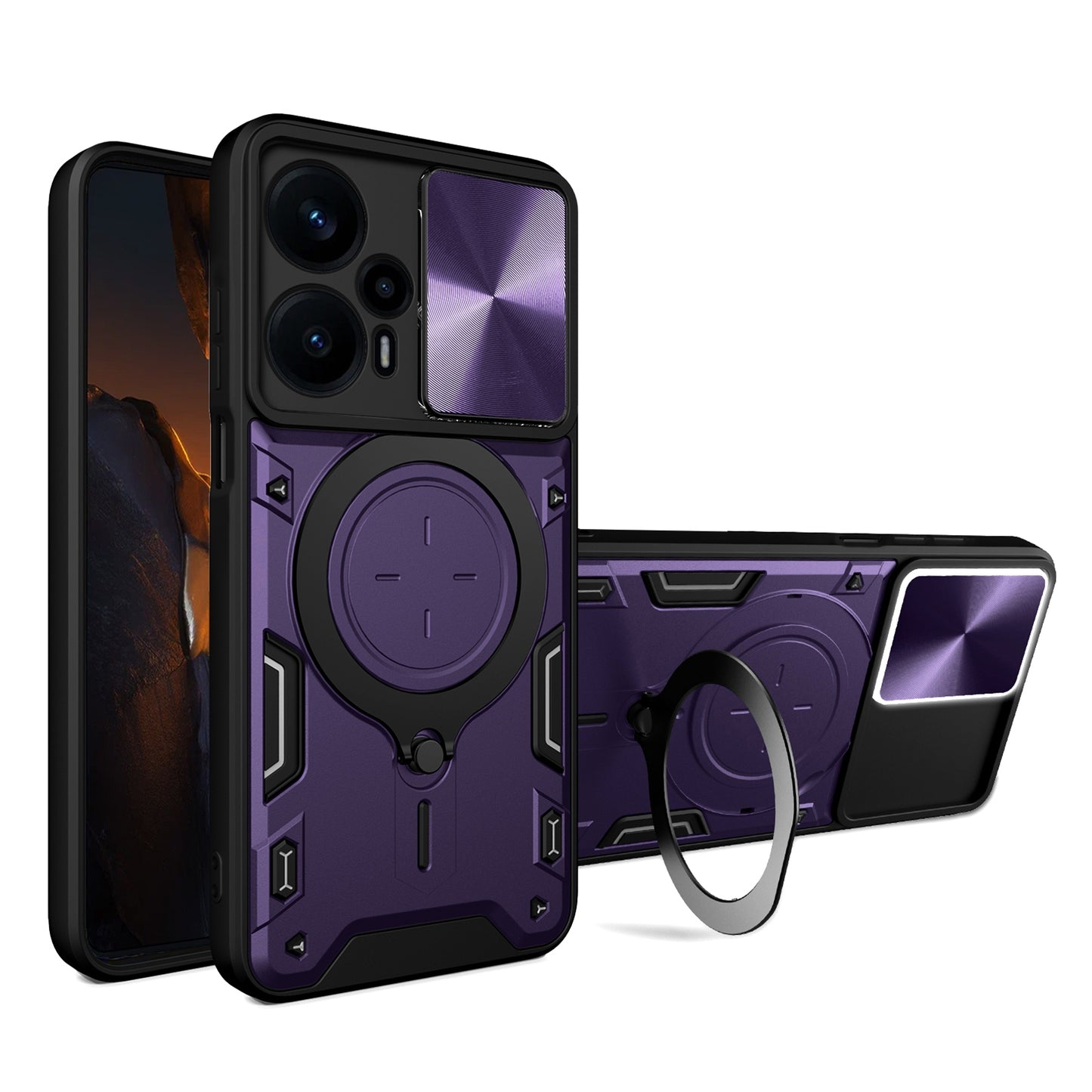 Xiaomi Redmi Note 12 Turbo Magnetic Holder CD Texture Sliding Camshield Phone Case, TPU PC Shockproof Cover