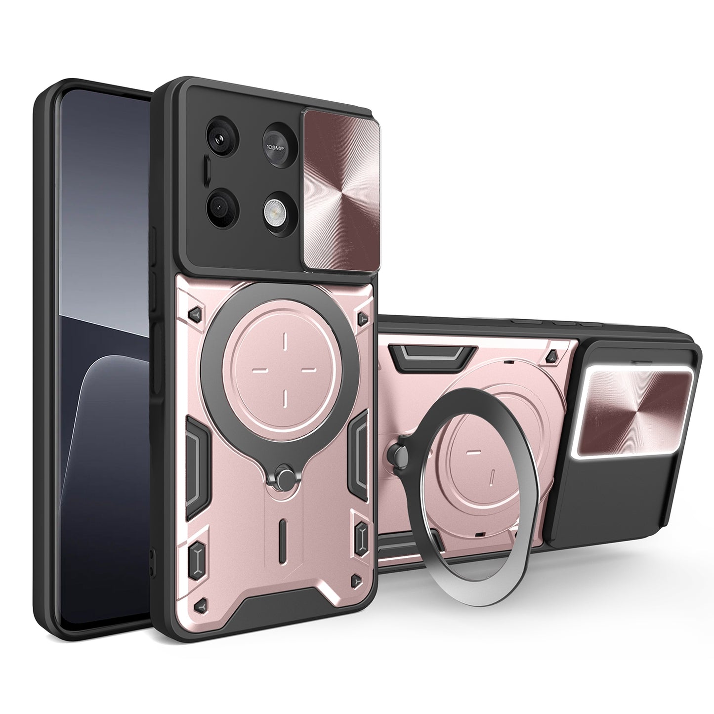 Xiaomi Redmi Note 13 5G Magnetic Holder CD Texture Sliding Camshield Phone Case, TPU PC Shockproof Cover