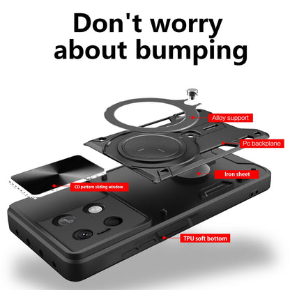 Xiaomi Redmi Note 13 5G Magnetic Holder CD Texture Sliding Camshield Phone Case, TPU PC Shockproof Cover