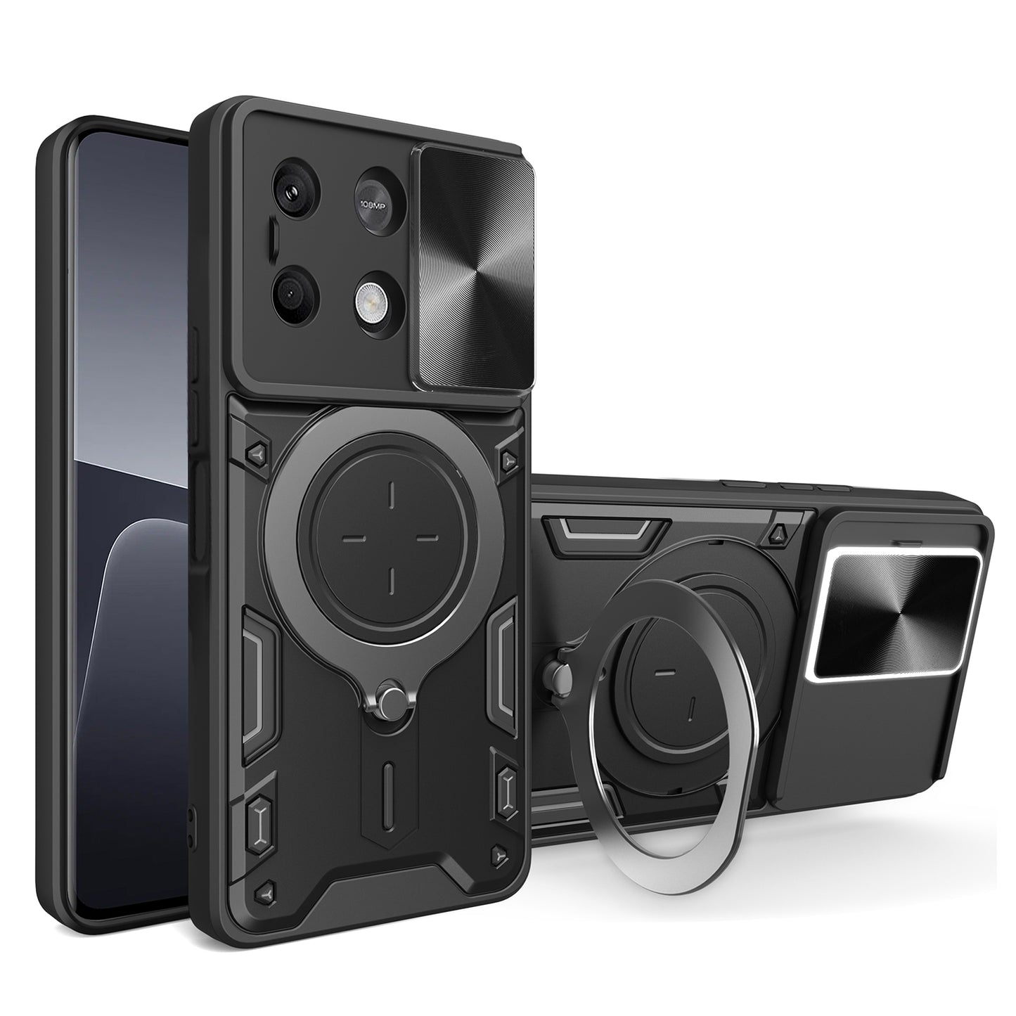 Xiaomi Redmi Note 13 5G Magnetic Holder CD Texture Sliding Camshield Phone Case, TPU PC Shockproof Cover