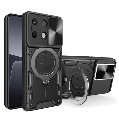 Xiaomi Redmi Note 13 5G Magnetic Holder CD Texture Sliding Camshield Phone Case, TPU PC Shockproof Cover