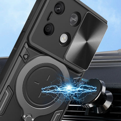 Xiaomi Redmi Note 13 5G Magnetic Holder CD Texture Sliding Camshield Phone Case, TPU PC Shockproof Cover