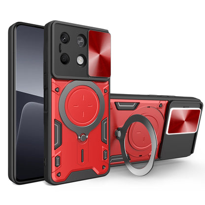 Xiaomi Redmi Note 13 5G Magnetic Holder CD Texture Sliding Camshield Phone Case, TPU PC Shockproof Cover