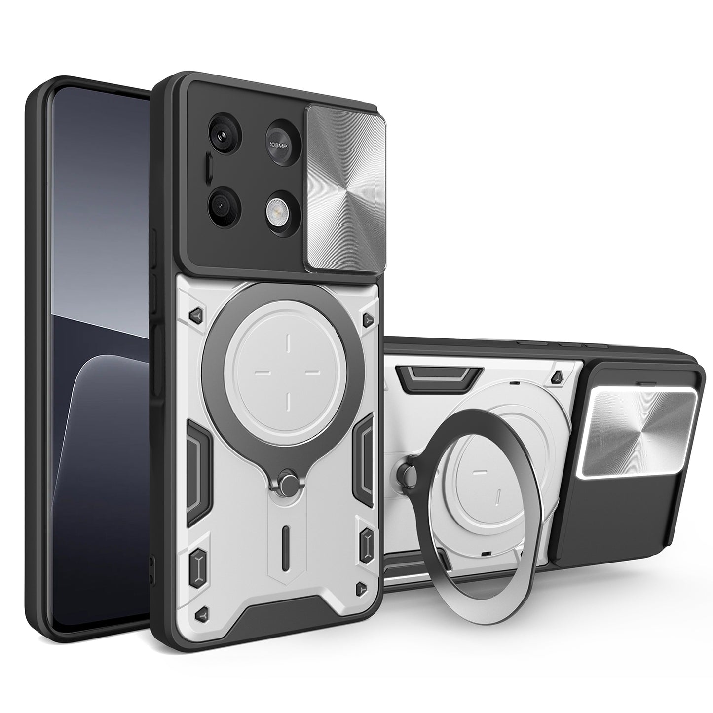 Xiaomi Redmi Note 13 5G Magnetic Holder CD Texture Sliding Camshield Phone Case, TPU PC Shockproof Cover