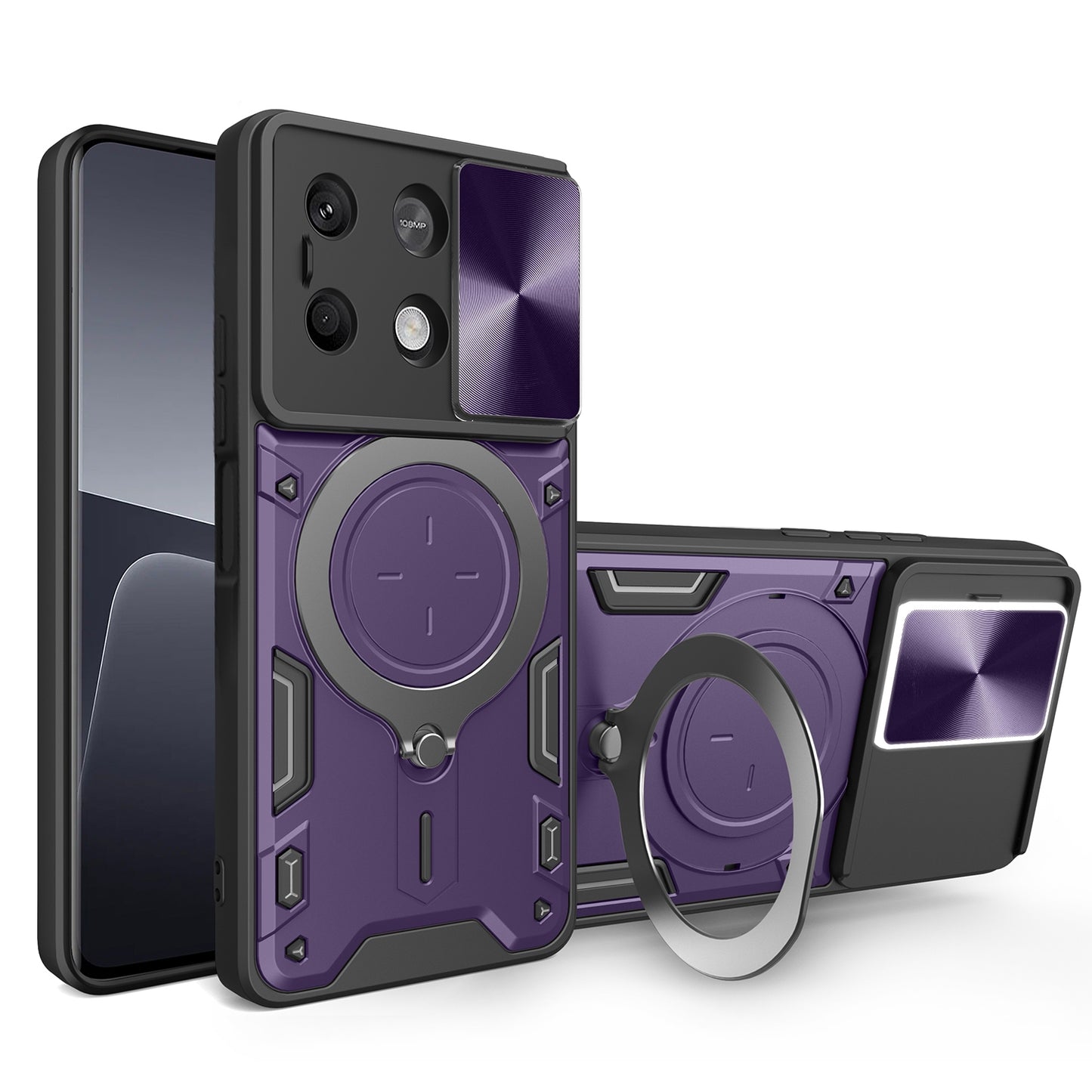 Xiaomi Redmi Note 13 5G Magnetic Holder CD Texture Sliding Camshield Phone Case, TPU PC Shockproof Cover