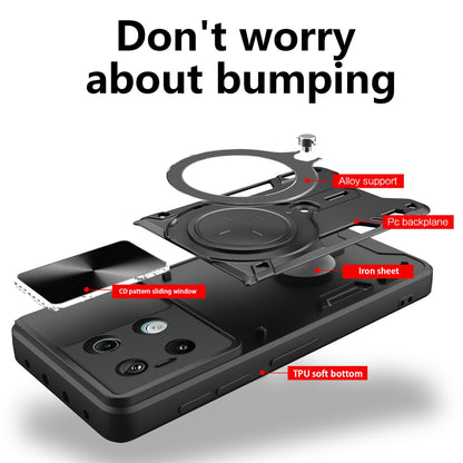 Xiaomi Redmi Note 13 Pro 5G Magnetic Holder CD Texture Sliding Camshield Phone Case, TPU PC Shockproof Cover