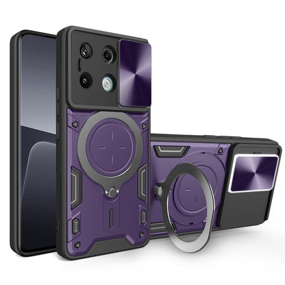 Xiaomi Redmi Note 13 Pro 5G Magnetic Holder CD Texture Sliding Camshield Phone Case, TPU PC Shockproof Cover