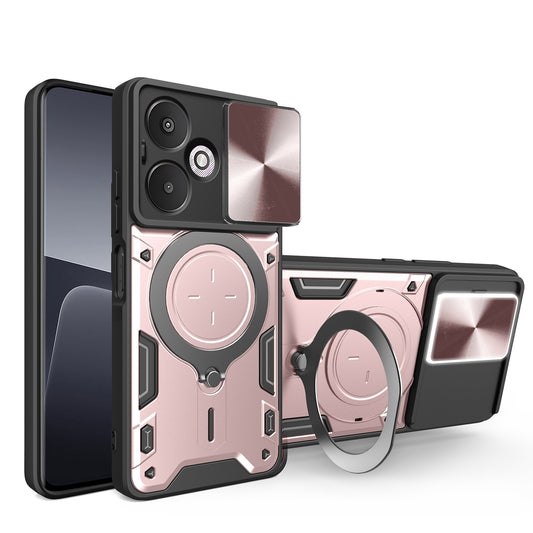 Xiaomi Redmi 13C 5G Magnetic Holder CD Texture Sliding Camshield Phone Case, TPU PC Shockproof Cover
