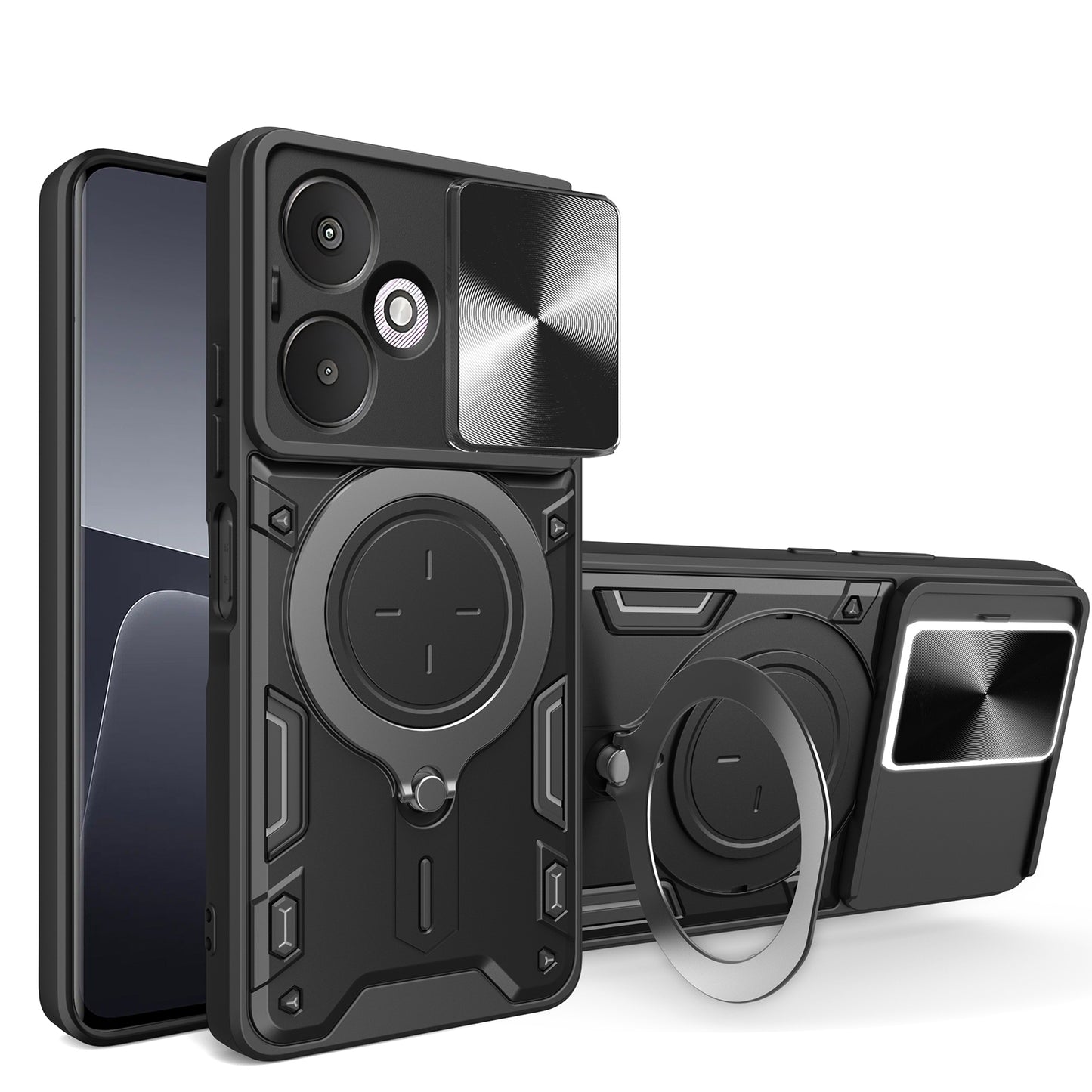 Xiaomi Redmi 13C 5G Magnetic Holder CD Texture Sliding Camshield Phone Case, TPU PC Shockproof Cover
