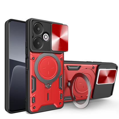 Xiaomi Redmi 13C 5G Magnetic Holder CD Texture Sliding Camshield Phone Case, TPU PC Shockproof Cover