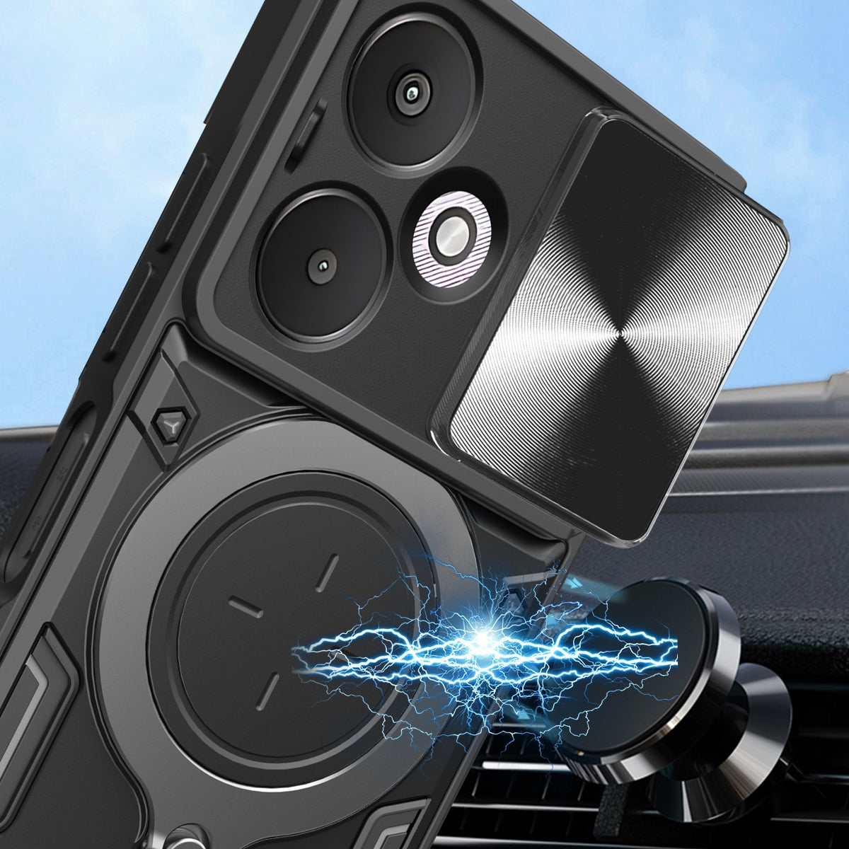 Xiaomi Redmi 13C 5G Magnetic Holder CD Texture Sliding Camshield Phone Case, TPU PC Shockproof Cover