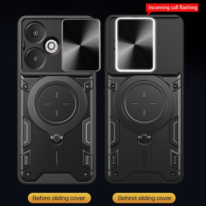 Xiaomi Redmi 13C 5G Magnetic Holder CD Texture Sliding Camshield Phone Case, TPU PC Shockproof Cover