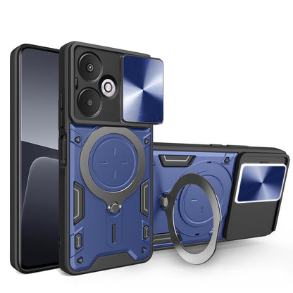 Xiaomi Redmi 13C 5G Magnetic Holder CD Texture Sliding Camshield Phone Case, TPU PC Shockproof Cover