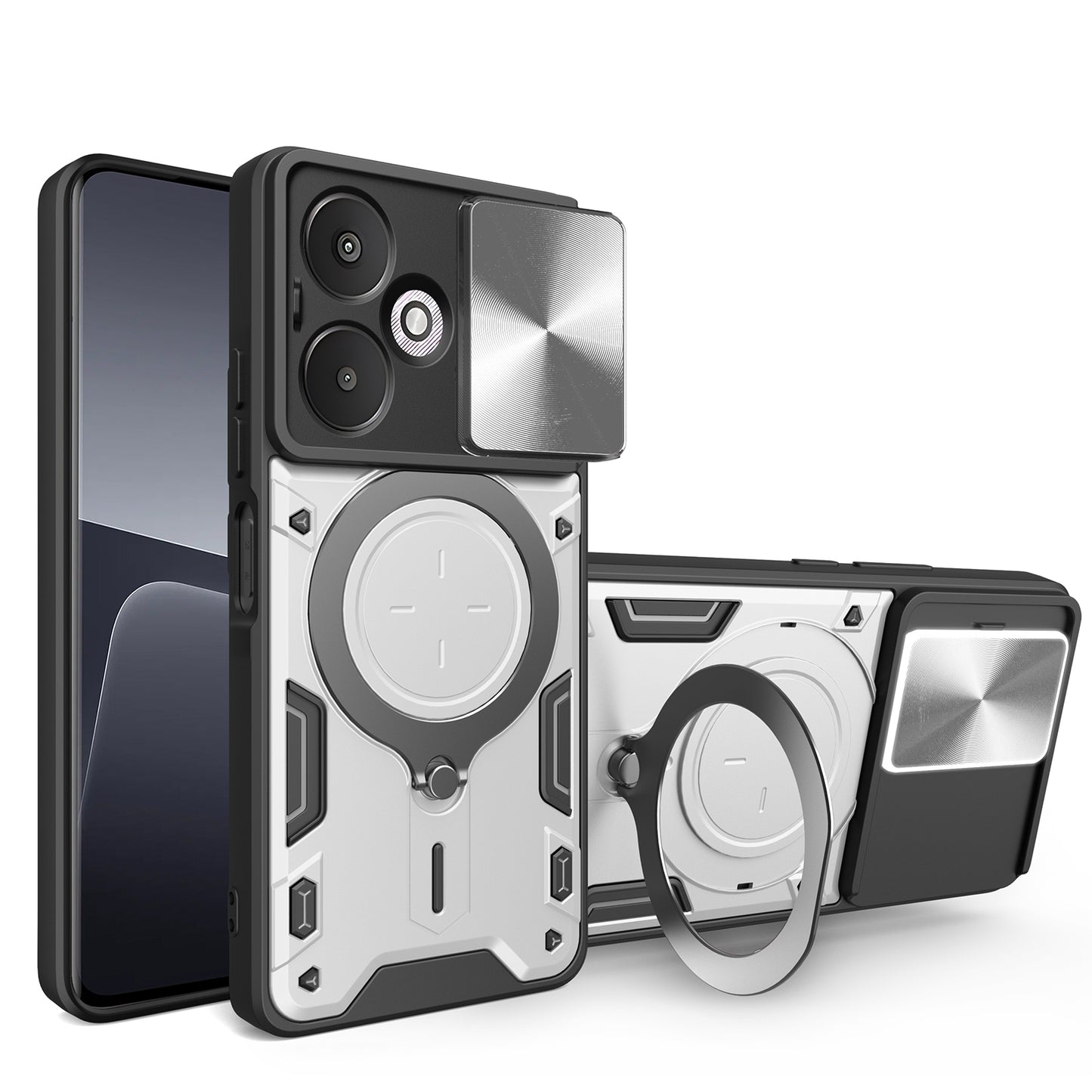 Xiaomi Redmi 13C 5G Magnetic Holder CD Texture Sliding Camshield Phone Case, TPU PC Shockproof Cover