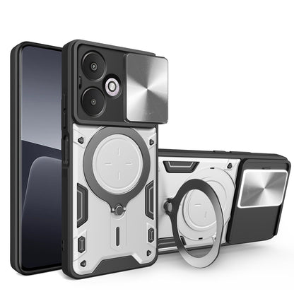 Xiaomi Redmi 13C 5G Magnetic Holder CD Texture Sliding Camshield Phone Case, TPU PC Shockproof Cover