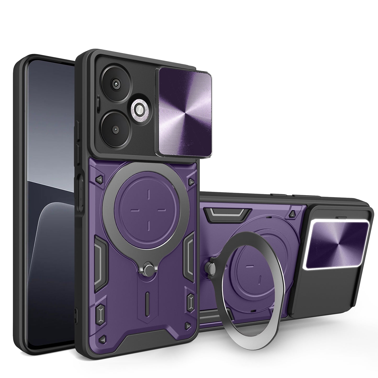 Xiaomi Redmi 13C 5G Magnetic Holder CD Texture Sliding Camshield Phone Case, TPU PC Shockproof Cover