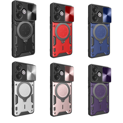 Xiaomi Redmi 13C 5G Magnetic Holder CD Texture Sliding Camshield Phone Case, TPU PC Shockproof Cover