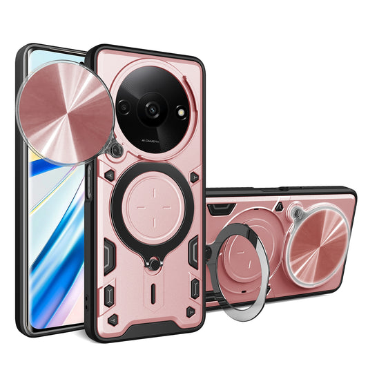 Xiaomi Redmi A3 Magnetic Holder CD Texture Sliding Camshield Phone Case, TPU PC Shockproof Cover