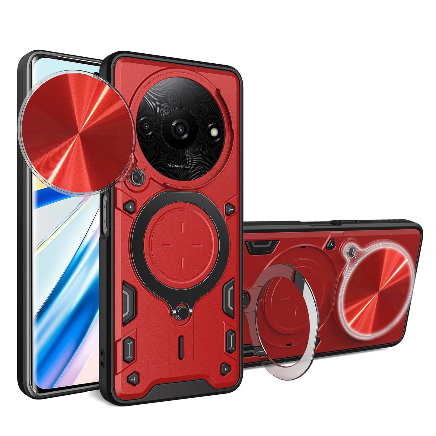 Xiaomi Redmi A3 Magnetic Holder CD Texture Sliding Camshield Phone Case, TPU PC Shockproof Cover