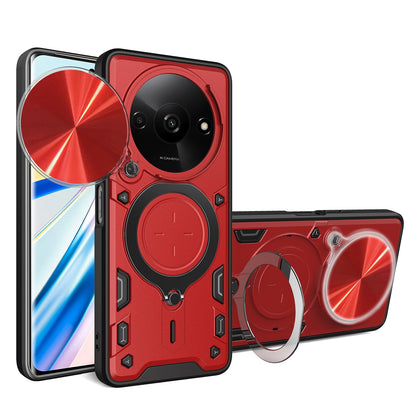 Xiaomi Redmi A3 Magnetic Holder CD Texture Sliding Camshield Phone Case, TPU PC Shockproof Cover