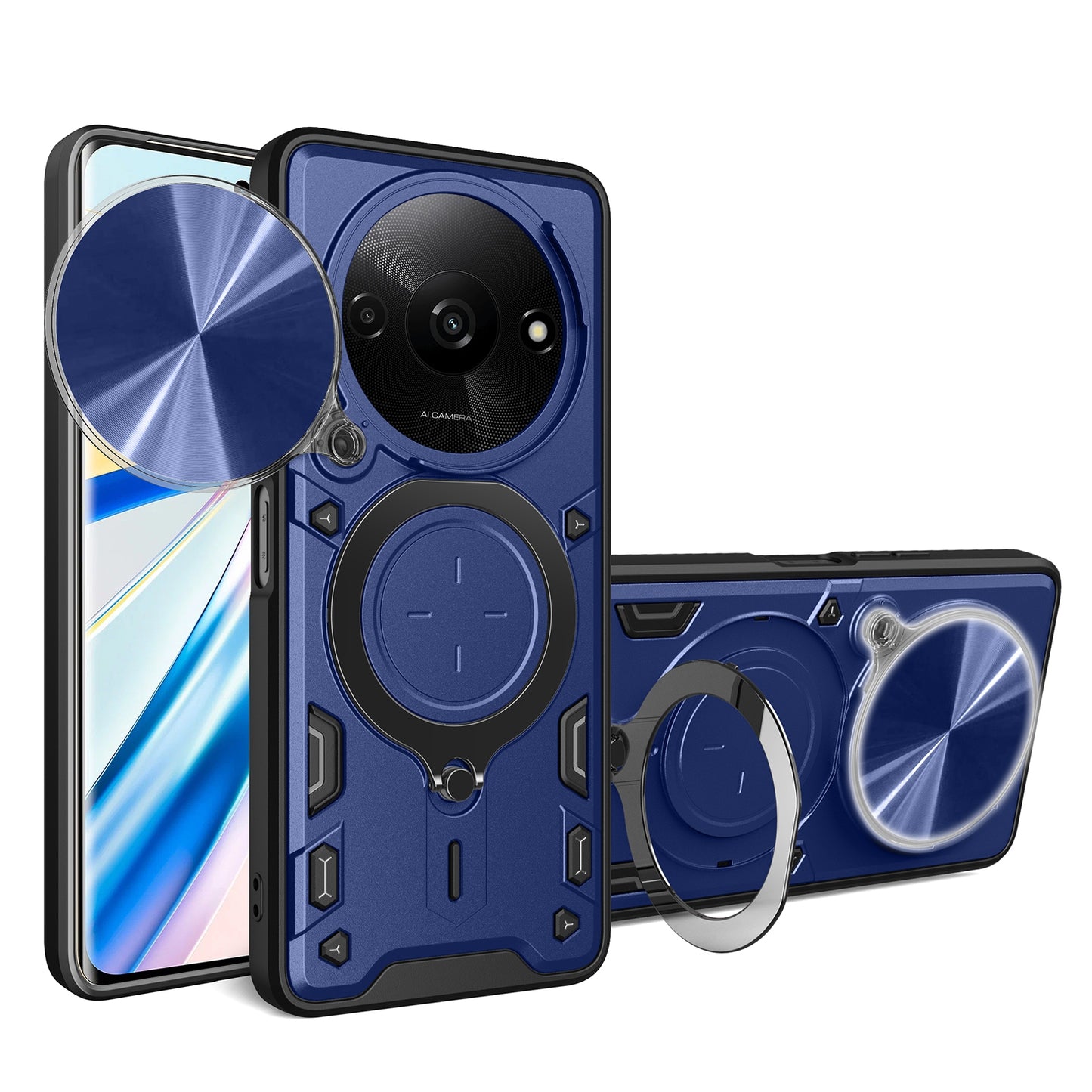 Xiaomi Redmi A3 Magnetic Holder CD Texture Sliding Camshield Phone Case, TPU PC Shockproof Cover