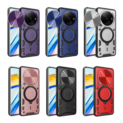Xiaomi Redmi A3 Magnetic Holder CD Texture Sliding Camshield Phone Case, TPU PC Shockproof Cover