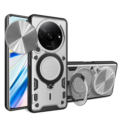 Xiaomi Redmi A3 Magnetic Holder CD Texture Sliding Camshield Phone Case, TPU PC Shockproof Cover