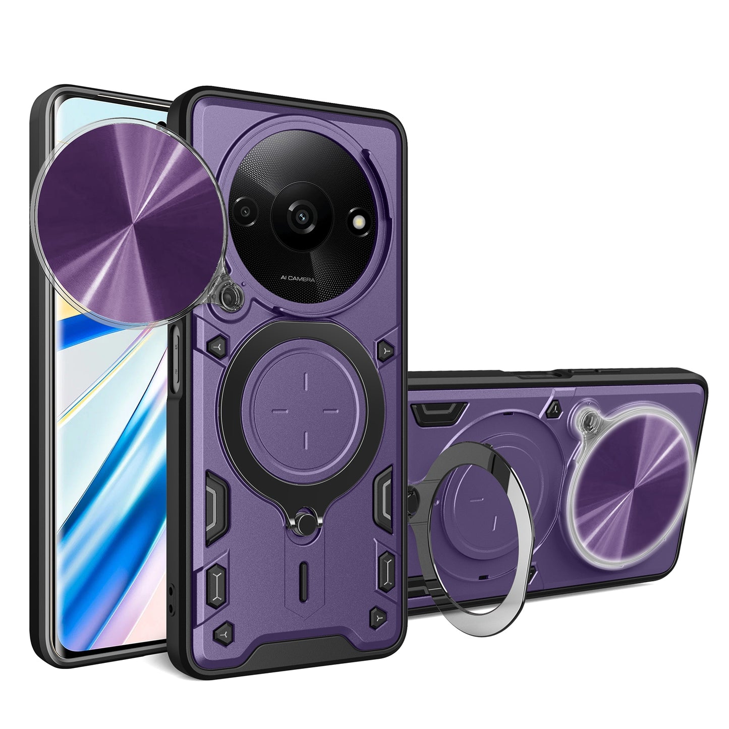 Xiaomi Redmi A3 Magnetic Holder CD Texture Sliding Camshield Phone Case, TPU PC Shockproof Cover