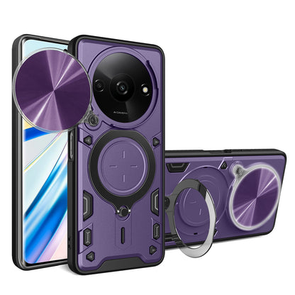 Xiaomi Redmi A3 Magnetic Holder CD Texture Sliding Camshield Phone Case, TPU PC Shockproof Cover