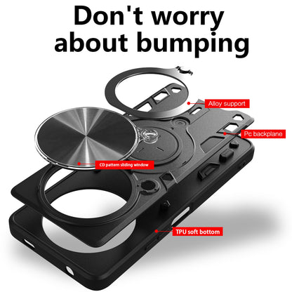 Xiaomi Redmi A3 Magnetic Holder CD Texture Sliding Camshield Phone Case, TPU PC Shockproof Cover