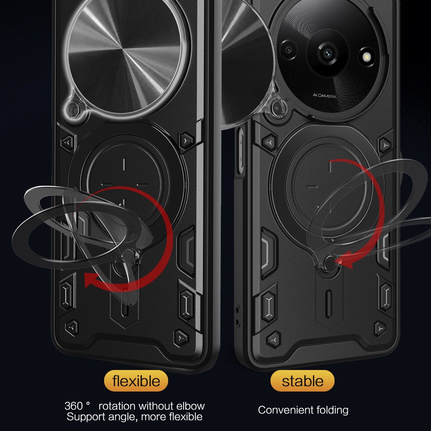 Xiaomi Redmi A3 Magnetic Holder CD Texture Sliding Camshield Phone Case, TPU PC Shockproof Cover